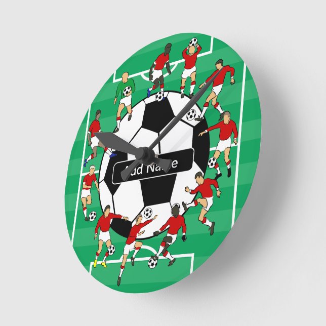 Relógio Redondo Jogadores e bola de futebol personalizados (Ângulo)