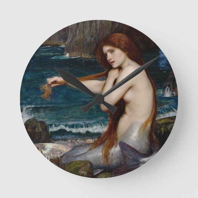 Relógio Redondo John William Waterhouse Mermaid (Frente)
