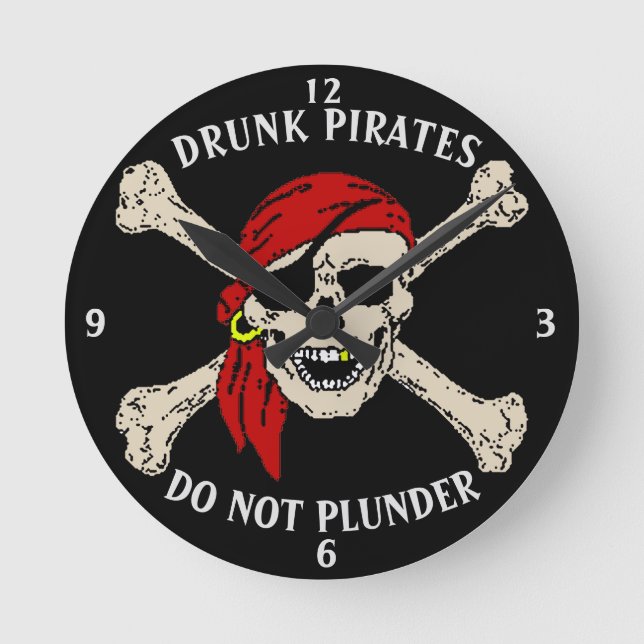 Relógio Redondo Jolly Roger Pirate Skull Bones Red Bandanna (Frente)