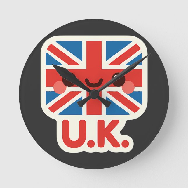 Relógio Redondo Kawaii British Flag - Cute UK Design (Frente)
