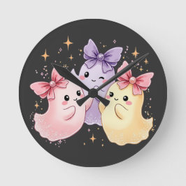 Relógio Redondo Kawaii Cute Pastel Fantasmas com Arcos