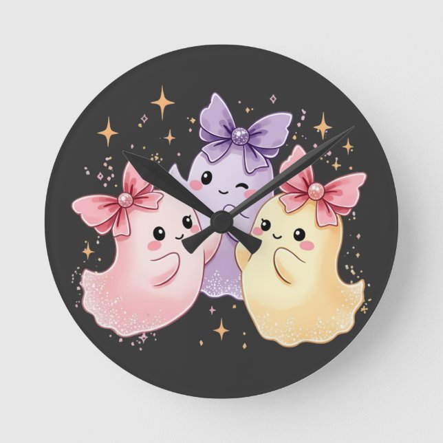 Relógio Redondo Kawaii Cute Pastel Fantasmas com Arcos (Frente)