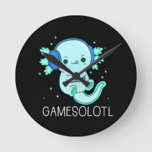 Relógio Redondo Kawaii Gamesolotl Axolotl Gamer