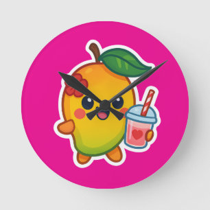 Relógio Redondo Kawaii Mango - Fruta doce com Heart Smoothi