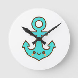 Relógio Redondo Kawaii Turquoise Anchor - Whimsical & Cheerful