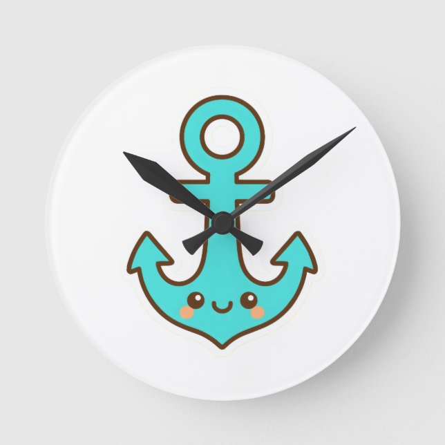 Relógio Redondo Kawaii Turquoise Anchor - Whimsical & Cheerful (Frente)