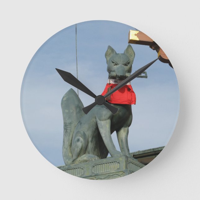 Relógio Redondo Kitsune キ ツ ネ (Fox) com Key in Mouth (Frente)