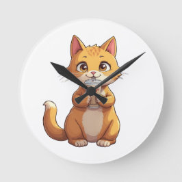 Relógio Redondo Kitten Sipping Coffee