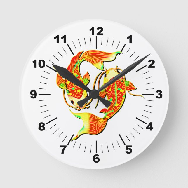 Relógio Redondo Koi Carp Fish Orange Green em (Frente)