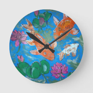 Relógio Redondo Koi Entre Lotus Wall Clock