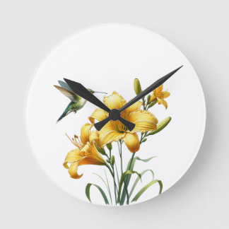 Relógio Redondo  Kolibrie en Gele Lelies Wandklok"