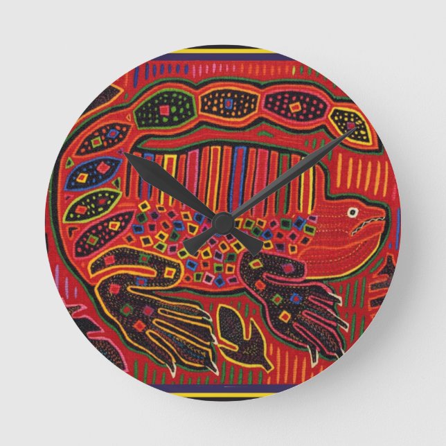 Relógio Redondo Kuna Indian Iguana Mola (Frente)