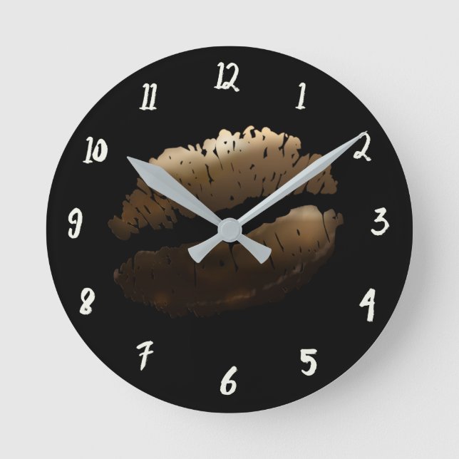 Relógio Redondo Lábios Brilhantes Dourados Lipstick Kiss Glamor Gl (Frente)