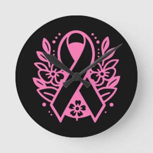 Relógio Redondo Laço Rosa de Conscientização do Câncer de Mama