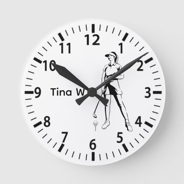 Relógio Redondo Lady Golfer Nome personalizado (Frente)