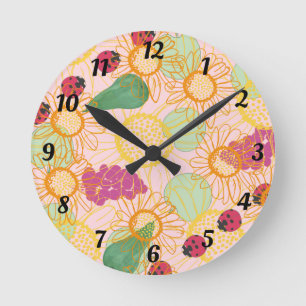 Relógio Redondo Ladybird e Fruta Garden Wall Clock