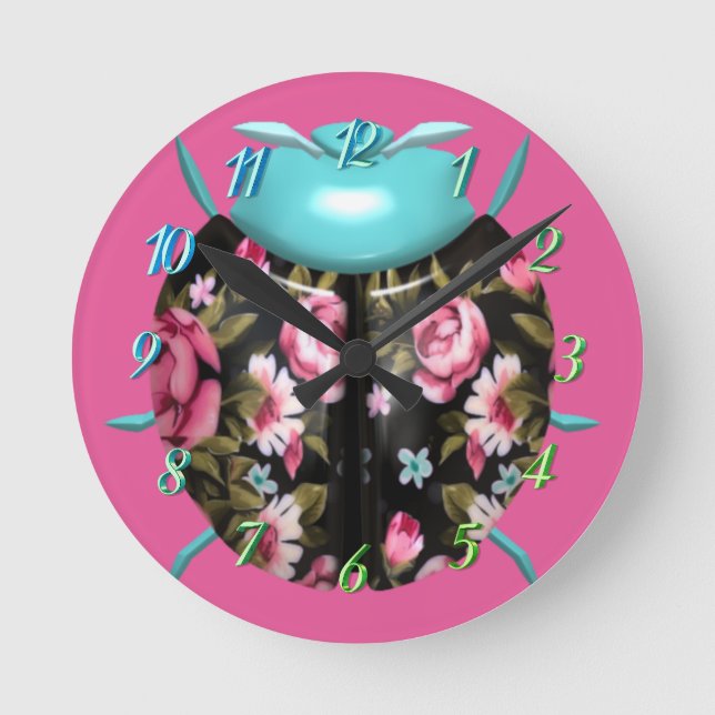 Relógio Redondo Ladybug victorian vintage rosas fofos (Frente)