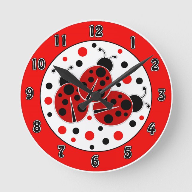 Relógio Redondo Ladybugs Bolinhas Wall Clock (Frente)