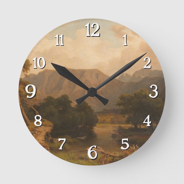 Relógio Redondo Lago Mountain com Herons - Heinrich Funk (Frente)
