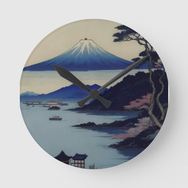 Relógio Redondo Lake, Pine and Mountain - Japan (Frente)