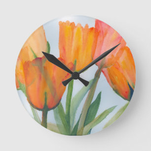 Relógio Redondo Laranja Citrus Tulips