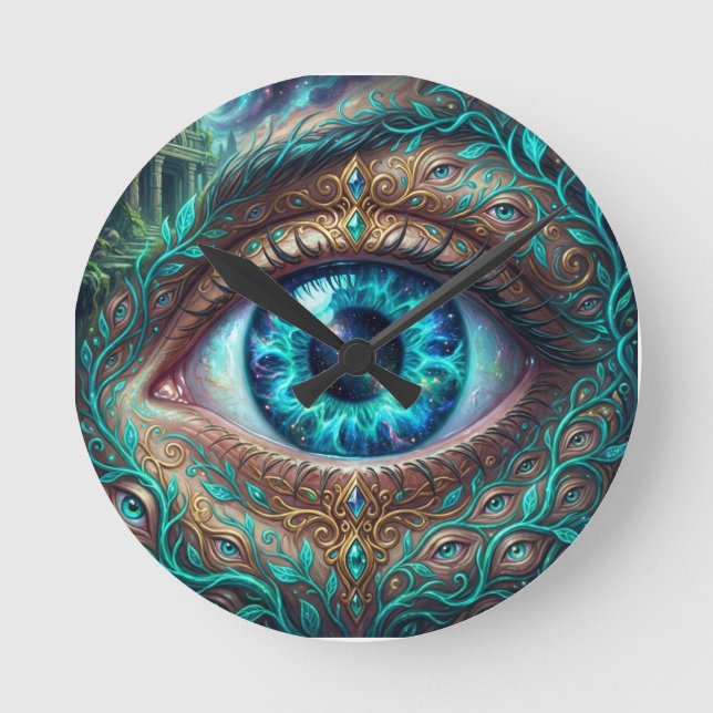 Relógio Redondo Large Electric Blue Eye In Fantasy Scene (Frente)