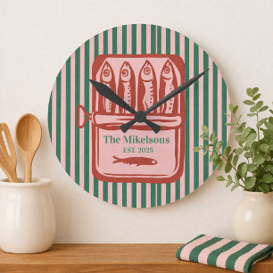 Relógio Redondo Lata de Sardinha Listrada Retro Personalizada para