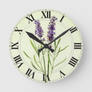 Relógio Redondo Lavanda Clockface botânico verde