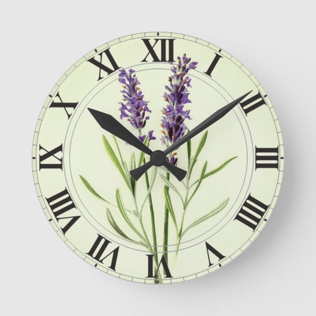 Relógio Redondo Lavanda Clockface botânico verde (Frente)