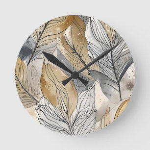 Relógio Redondo Leafer orgânico com aquarela, cinza de ouro