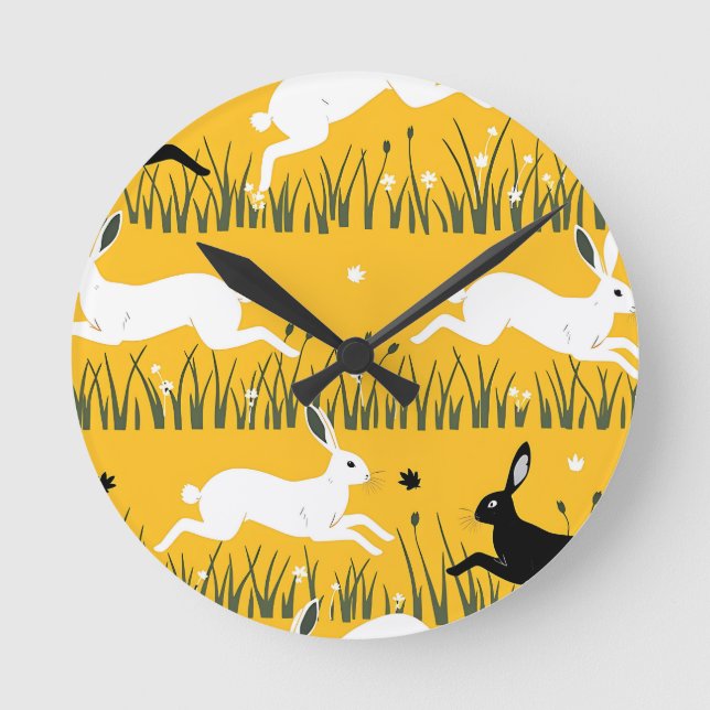 Relógio Redondo Leaping Bunny Mustard Meadow Pattern (Frente)