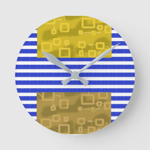 Relógio Redondo Legal Stripes Azul Dourado Geométrico