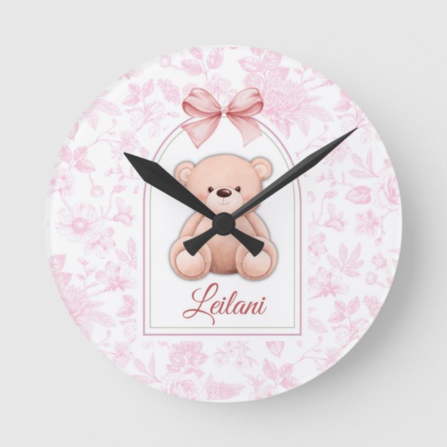 Relógio Redondo Leilani | Design de Enfermeiro de Urso Rosa Person (Frente)