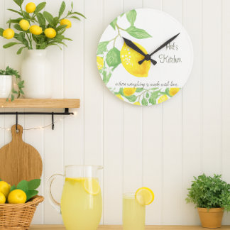 Relógio Redondo Lemon Citrus Custom Kitchen Wall Clock