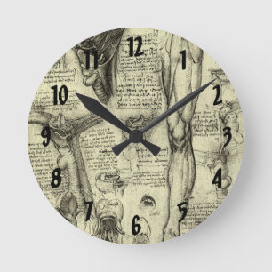 Relógio Redondo Leonardo da Vinci Vintage Anatomia Humana Laringe