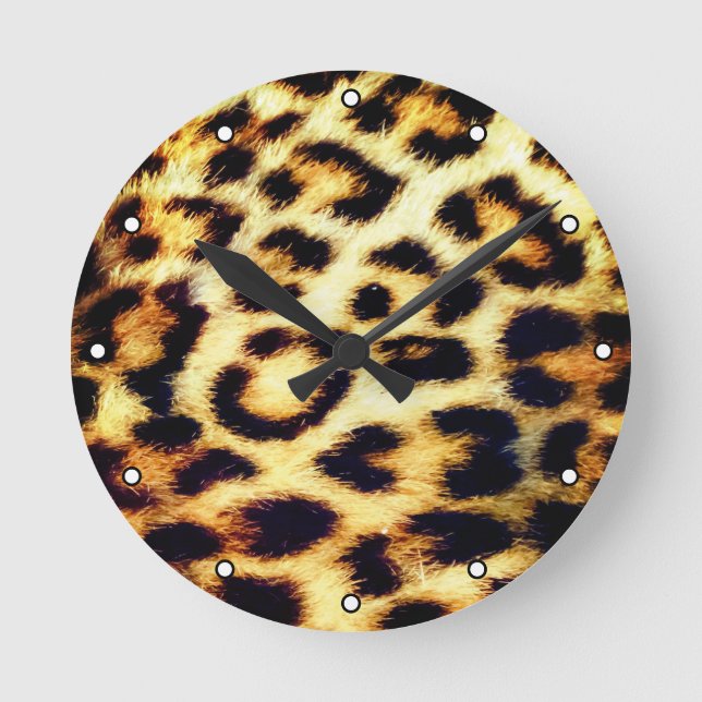Relógio Redondo Leopard Cheetah Impressão com Peles com Pontos (Frente)