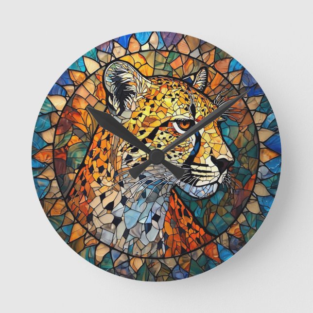 Relógio Redondo Leopardo em Cores Vibrantes (Frente)