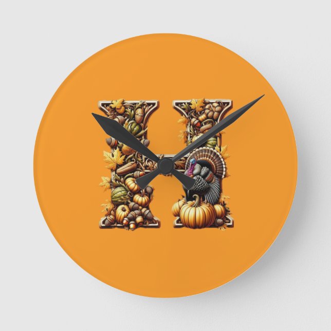 Relógio Redondo Letter H Thanksgiving gift style  (Frente)