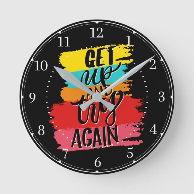 Relógio Redondo Levante-se e tente novamente motivacional (Frente)