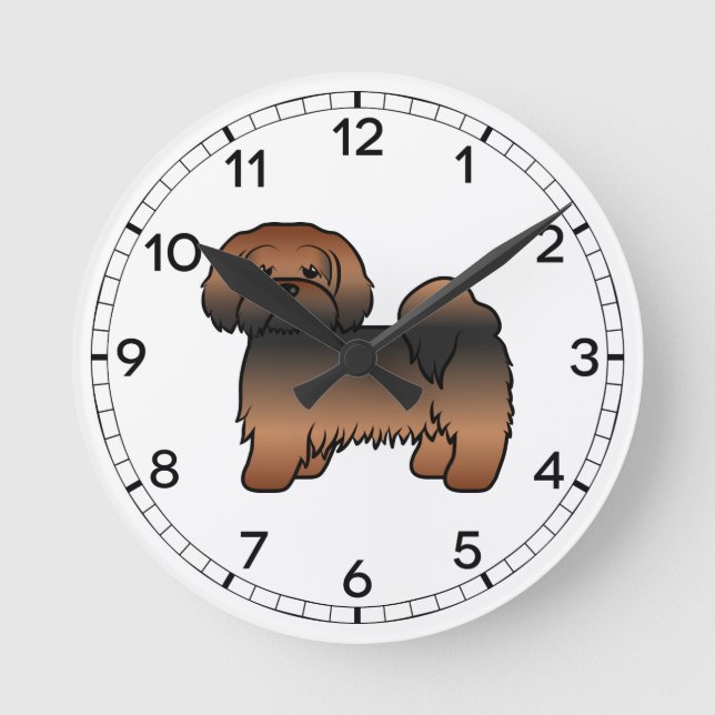 Relógio Redondo Lhasa Apso Sable Vermelho Cachorro de Desenho Anim (Frente)