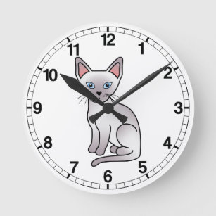 Relógio Redondo Lilac Point Siamese Breu Desenho de Cartoon Gato