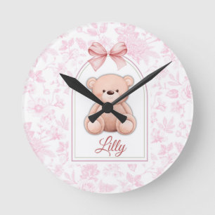 Relógio Redondo Lilly Design de Enfermeiro de Urso Rosa Personal