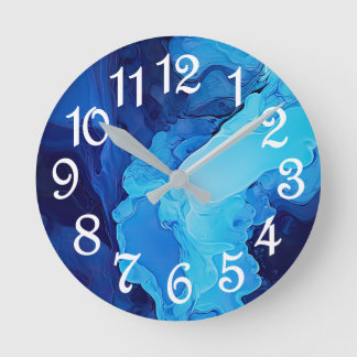 Relógio Redondo Linda Abstrato Azul Arte Artística Moderna Fluida