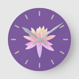 Relógio Redondo Linda Gradação Púrpura Rosa Lily Lotus Art