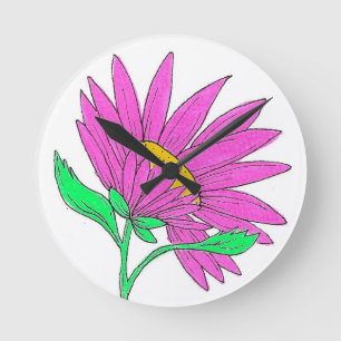 Relógio Redondo Linda Pintura Floral Acrílica Rosa Caprichosa