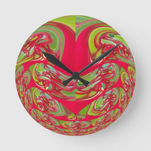 Relógio Redondo Linda Textura Vermelha e Verde - Abstrato (Frente)