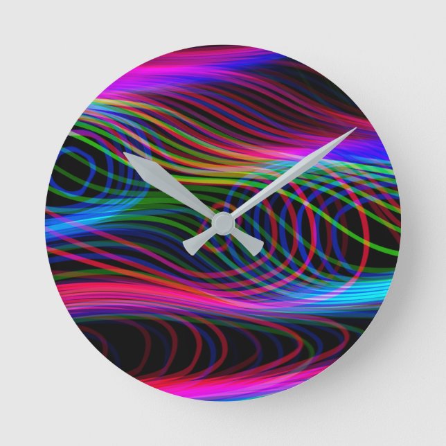 Relógio Redondo Linhas Curvas Múltiplas Neon Muito LEGAL (Frente)