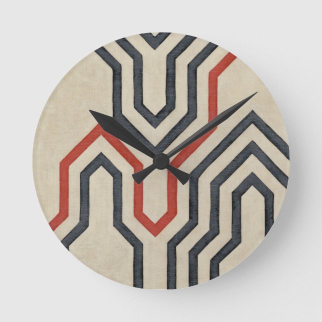 Relógio Redondo Linhas Gráficas Laranja e Azul (Frente)