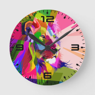 Relógio Redondo Lion Colorful Pop Prismatic Art Design-62501