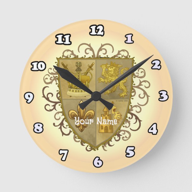 Relógio Redondo Lion Family Crest Surname (Frente)